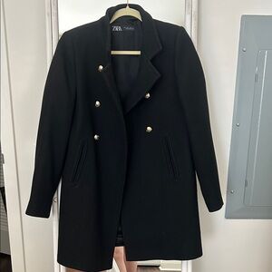 Zara Black Pea Coat with Gold Buttons
